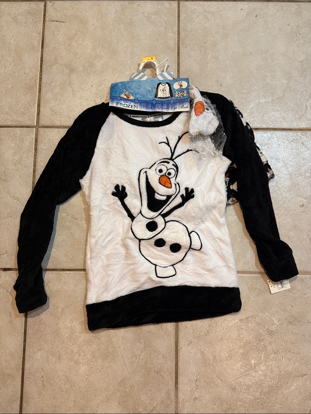 Disney Olaf Plush-Front Long Sleeve Top - White & Black